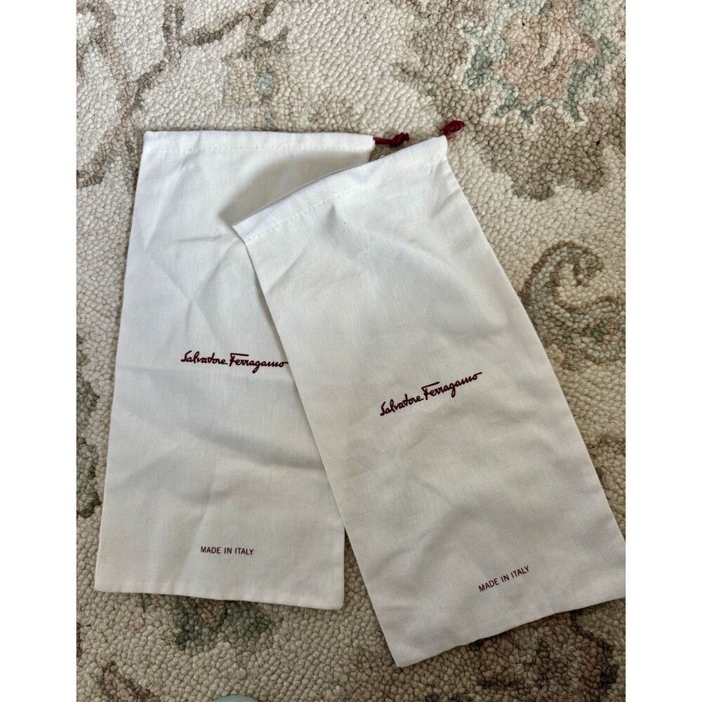 NWOT Salvatore Ferragamo 2 Dust Bags For Shoes White Cotton Logo Drawstring